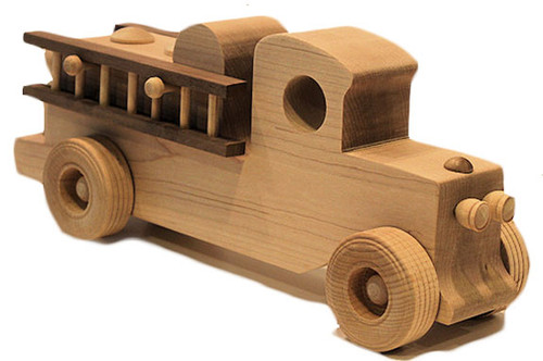 This timeless treasure is perfect for little hands to push on the floor or table, but to our surprise we sell as many to real fire fighters too, who appreciate the workmanship. The fire truck includes two ladders and a fireman, and is 11" long x 4" high x 2" wide. It is hand crafted in maple with contrasting walnut ladders.