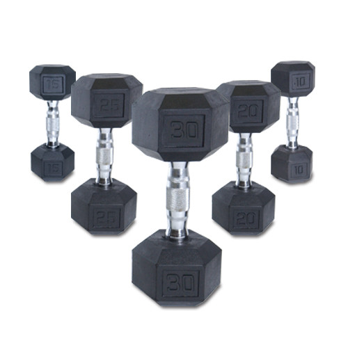 Rubber Hex Dumbbells with Contoured Handles