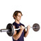 Model curling the CAP Barbell Weight Bar 47-Inch Olympic EZ Curl Bar