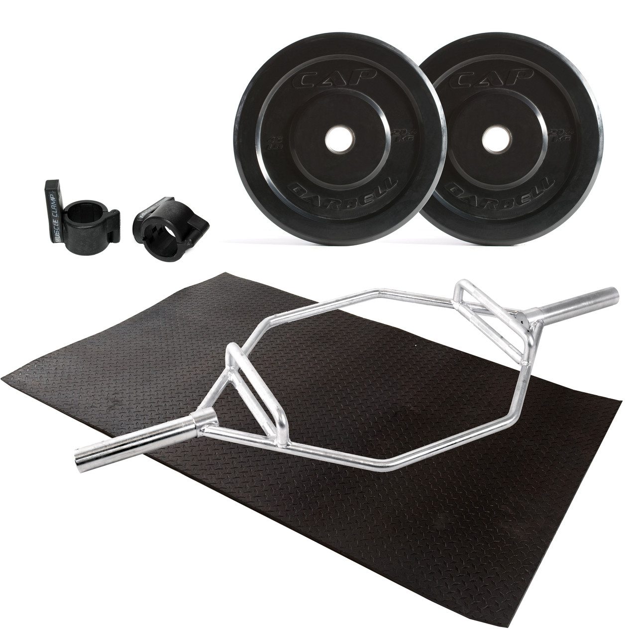 Cap Barbell Bumper Plate Set With Zinc Plate Hex Bar Muscle Clamp
