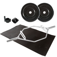 Cap Barbell Bumper Plate Set with Zinc Plate Hex Bar, Muscle Clamp and Mat