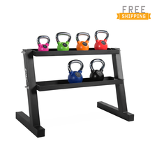 WF Athletic Supply 135lb Color Rubber Coated Kettlebell Set with Storage Rack