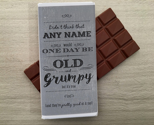 Personalised chocolate bar for the Old and Grumpy person in your life from Chocolates for Chocoholics