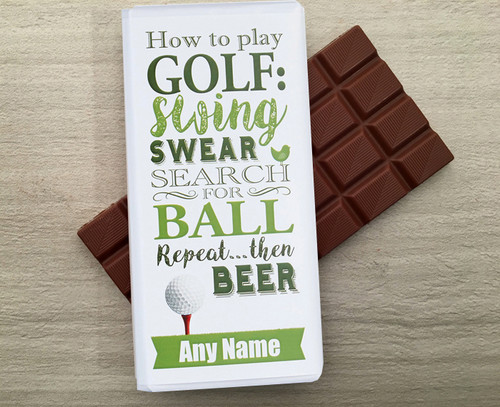 Personalised Milk Chocolate Bar for a Golfer from Chocolates for Chocoholics
