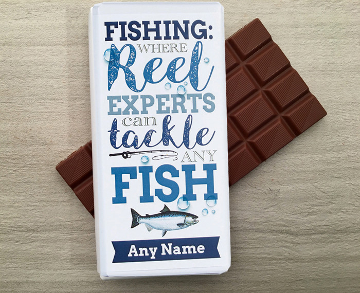 Personalised Milk Chocolate Bar for a Fisherman 100g Chocolates for Chocoholics
