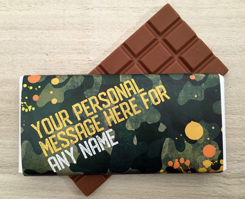 Personalised Milk Chocolate Bar - Camouflage design in Green
