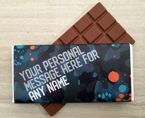 Personalised Milk Chocolate Bar - Camouflage design in Blue