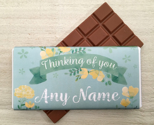 Personalised Thinking of You Green Flower Design Milk Chocolate Bar