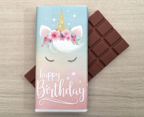 Happy Birthday Milk Chocolate Bar 100g - Unicorn design