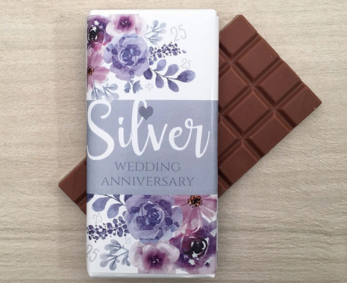 Silver Wedding Anniversary 100g Milk Chocolate Bar