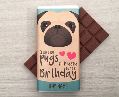 Personalised Birthday Pug Design Milk Chocolate Bar