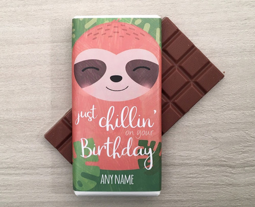 Personalised Birthday Sloth Design Milk Chocolate Bar