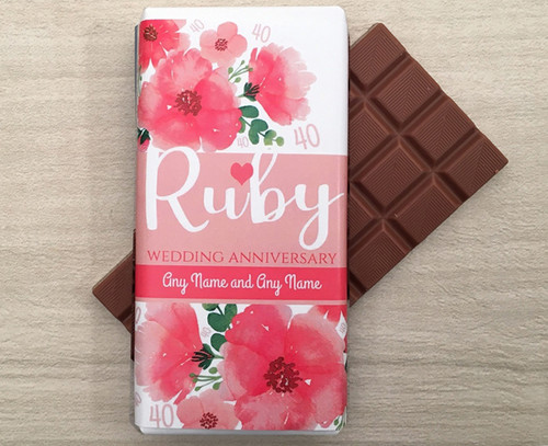 Personalised Ruby Wedding Anniversary Design Milk Chocolate Bar