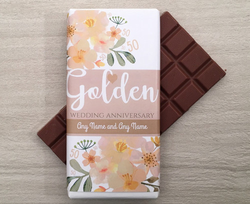 Personalised Golden Wedding Anniversary Design Milk Chocolate Bar
