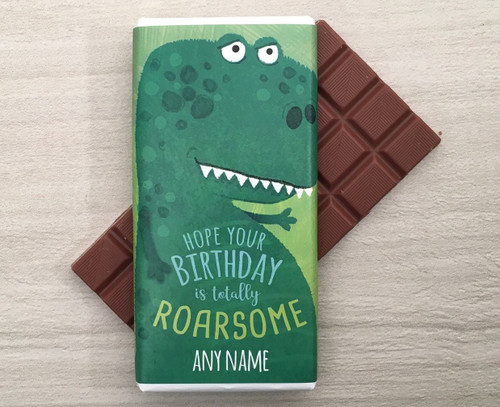 Personalised Birthday Dinosaur Design Milk Chocolate Bar