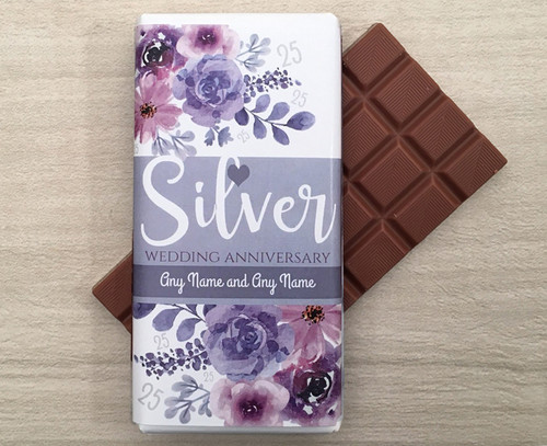 Personalised Silver Wedding Anniversary Design Milk Chocolate Bar