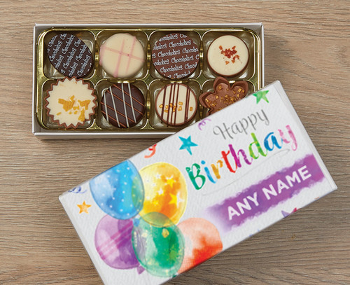 Personalised 8 Luxury Chocolates in a Box - Birthday Balloons