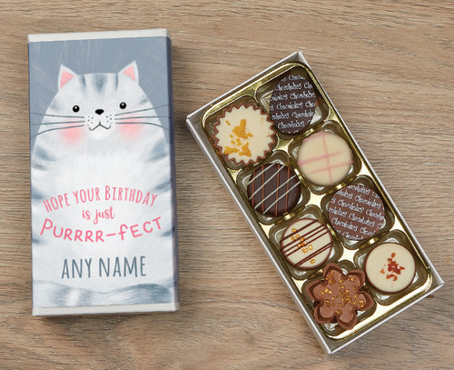 Personalised 8 Luxury Chocolates in a Box - Cat Happy Birthday