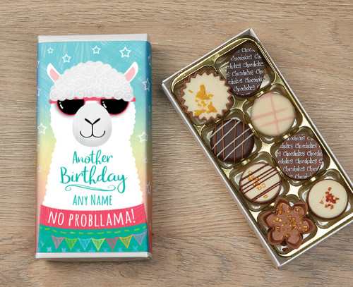 Personalised 8 Luxury Chocolates in a Box - Llama Happy Birthday