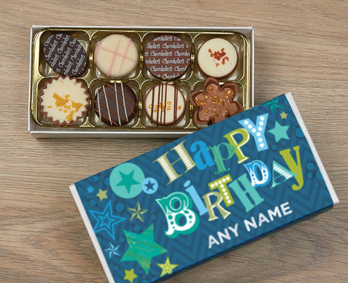 Personalised 8 Luxury Chocolates in a Box - Blue Happy Birthday