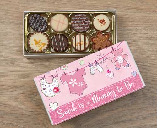 Personalised 8 Luxury Chocolates in a Box - Mummy to be pink wrapper