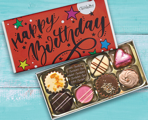 5084 Eight Luxury Chocolates Red Happy Birthday Design