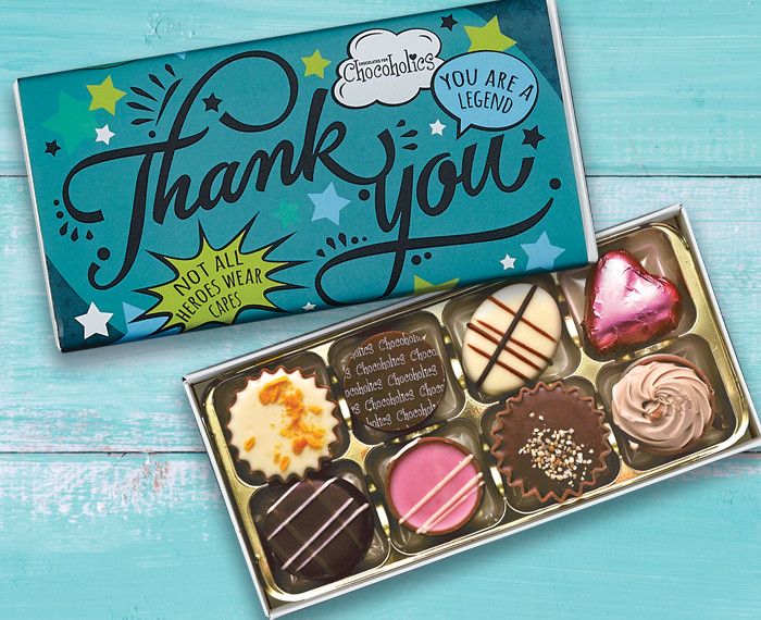 Thank you box of eight chocolates for a personalised thank you gift