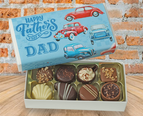 Box of 8 Luxury Belgian Chocolates for Dad with a Father's Day Cars wrapper - 5859