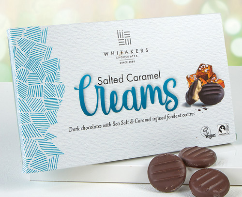 6829 Whitakers Dark Chocolate Salted Caramel Creams - Suitable for Vegans