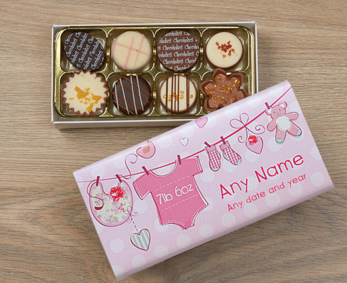Personalised 8 Luxury Chocolates in a Box - New Baby pink wrapper 5503