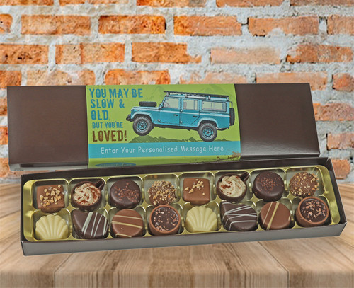 Personalised Box of 16 Luxury Belgian Chocolates for Dad with a Land Rover wrapper 8925