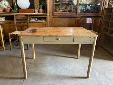 Vintage Wooden Table, Oak and Grey/Green Enamel c. 1950s