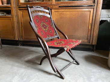 Victorian Wooden Folding Chair with Carpet Seat, c.1880s