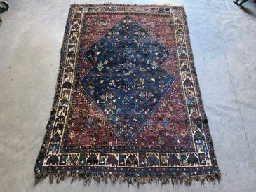 #114 Persian 3'9 x 5'7 Tribal Rug, Antique 