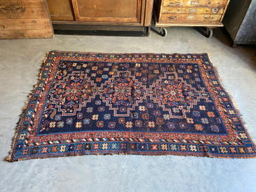 #115 Antique 4'2 x 5'9 worn Persian Rug  