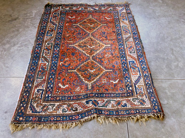 #123 Tribal 3'10 x 5'1 Persian Rug c.1920s