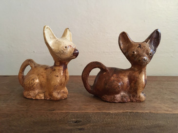 Folk Art Sewer Tile Pottery / Chihuahua Pair / Antique