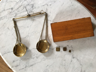 Brass Apothecary Traveling Scale in Pine Box, c.1880 