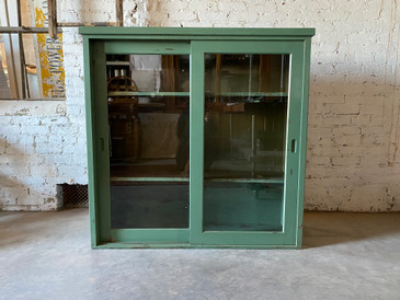 Antique Laboratory Display Cabinet with Glass Sliding Doors