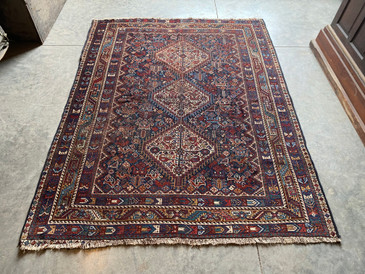 #124 Khamseh 5'3 x 6'9 Persian Bird Rug c.1900