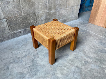 Midcentury Woven Rush Foot Stool, c.1960s 