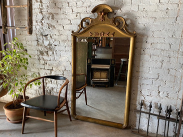 Large Antique Crested Giltwood Beveled Mirror, c.1900
