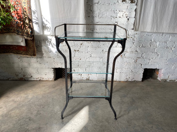 Antique 3-Tier Glass and Metal Medical Stand/Cart
