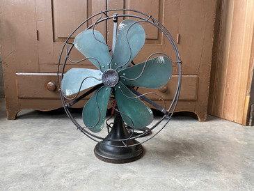 Antique GE Green 6 Blade Desk Fan, c.1920s