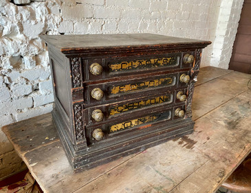 Clark's Spool Cabinet with Gilded Glass Labels, 19th C. 