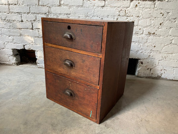Vintage Industrial 3 Drawer Oak Storage Cabinet