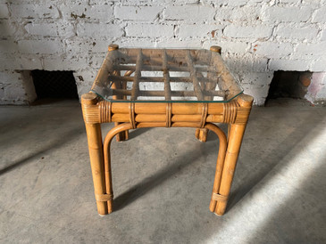 Bentwood Bamboo Glass Top Side Table, c.1960s