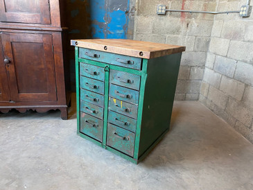 Vintage Industrial Cabinet with Butcher Block Top, c.1940s