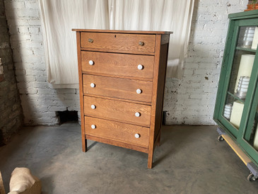 Antique 5-Drawer Solid Oak Raised Dresser 