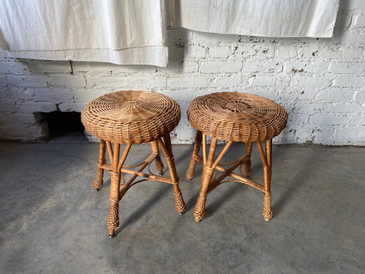 Pair of Natural Finish Wicker Stools, c.1970
